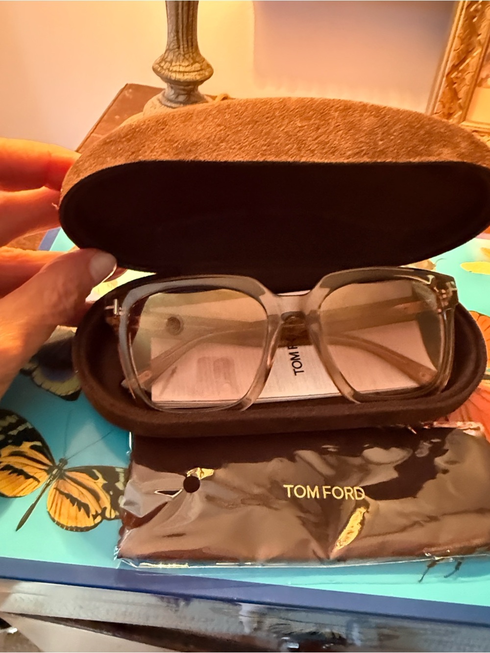 Tom Ford Women's Brown-Transparent Square Optical Glasses with Logo Temples